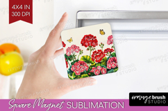 Summer Flowers Magnet Sublimation - Floral Square Magnet PNG Product Image 1
