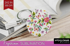 Summer Flowers Keychain PNG - Floral Keychain Sublimation Product Image 1