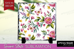 Summer Flowers Slate PNG - Floral Square Slate Sublimation Product Image 1