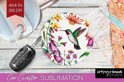 Summer Flowers Car Coaster - Floral Coaster PNG Sublimation Product Image 1