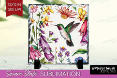 Summer Flowers Slate PNG - Floral Square Slate Sublimation Product Image 1