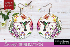 Summer Flowers Round Earrings - Floral PNG Sublimation Product Image 1