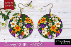 Summer Flowers Round Earrings - Floral PNG Sublimation Product Image 1