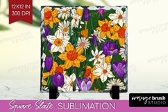 Summer Flowers Slate PNG - Floral Square Slate Sublimation Product Image 1