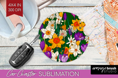 Summer Flowers Car Coaster - Floral Coaster PNG Sublimation Product Image 1