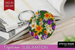 Summer Flowers Keychain PNG - Floral Keychain Sublimation Product Image 1