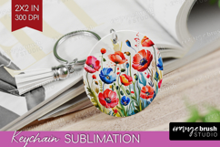 Summer Flowers Keychain PNG - Floral Keychain Sublimation Product Image 1