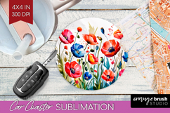 Summer Flowers Car Coaster - Floral Coaster PNG Sublimation Product Image 1