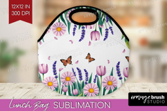 Summer Flowers Lunch Bag - Floral Lunch Bug PNG Sublimation Product Image 1