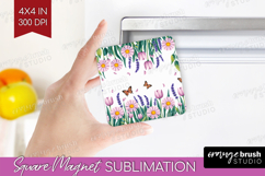 Summer Flowers Magnet Sublimation - Floral Square Magnet PNG Product Image 1
