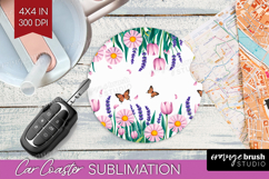 Summer Flowers Car Coaster - Floral Coaster PNG Sublimation Product Image 1
