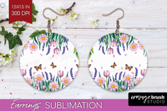 Summer Flowers Round Earrings - Floral PNG Sublimation Product Image 1