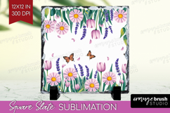 Summer Flowers Slate PNG - Floral Square Slate Sublimation Product Image 1