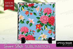 Summer Flowers Slate PNG - Floral Square Slate Sublimation Product Image 1
