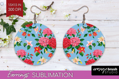 Summer Flowers Round Earrings - Floral PNG Sublimation Product Image 1
