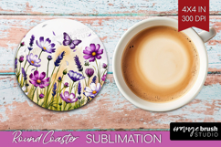 Summer Flowers Round Coaster - Floral Coaster PNG Product Image 1