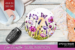 Summer Flowers Car Coaster - Floral Coaster PNG Sublimation Product Image 1