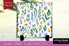 Summer Flowers Slate PNG - Floral Square Slate Sublimation Product Image 1