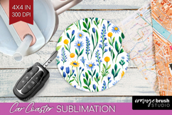 Summer Flowers Car Coaster - Floral Coaster PNG Sublimation Product Image 1