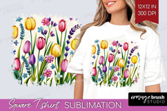 Summer Flowers Square Tshirt Background - Floral PNG Product Image 1