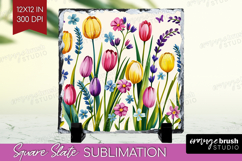 Summer Flowers Slate PNG - Floral Square Slate Sublimation Product Image 1