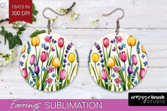 Summer Flowers Round Earrings - Floral PNG Sublimation Product Image 1
