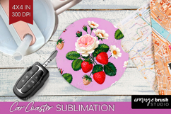 Summer Flowers Car Coaster - Floral Coaster PNG Sublimation Product Image 1