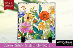 Summer Flowers Slate PNG - Floral Square Slate Sublimation Product Image 1