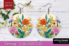 Summer Flowers Round Earrings - Floral PNG Sublimation Product Image 1
