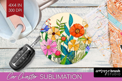 Summer Flowers Car Coaster - Floral Coaster PNG Sublimation Product Image 1