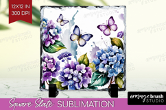 Summer Flowers Slate PNG - Floral Square Slate Sublimation Product Image 1