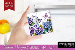 Summer Flowers Magnet Sublimation - Floral Square Magnet PNG Product Image 1