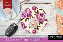 Summer Flowers Car Coaster - Floral Coaster PNG Sublimation Product Image 1