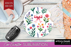 Summer Flowers Car Coaster - Floral Coaster PNG Sublimation Product Image 1