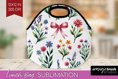 Summer Flowers Lunch Bag - Floral Lunch Bug PNG Sublimation Product Image 1