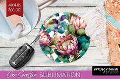 3D Flowers Car Coaster - Summer Coaster PNG Sublimation Product Image 1