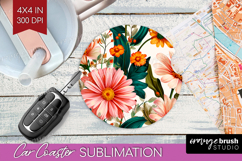 3D Flowers Car Coaster - Summer Coaster PNG Sublimation Product Image 1