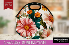 3D Flowers Lunch Bag - Summer Lunch Bug PNG Sublimation Product Image 1