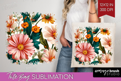 3D Flowers Tote Bag - Summer Tote Bag PNG Sublimation Product Image 1