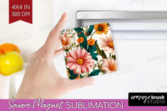 3D Flowers Magnet Sublimation - Summer Square Magnet PNG Product Image 1