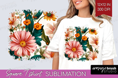 3D Flowers Square Tshirt Background - Summer PNG Sublimation Product Image 1