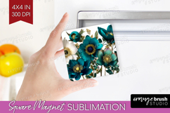 3D Flowers Magnet Sublimation - Summer Square Magnet PNG Product Image 1