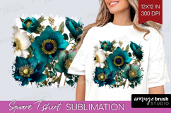 3D Flowers Square Tshirt Background - Summer PNG Sublimation Product Image 1