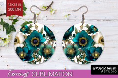 3D Flowers Round Earrings - Summer PNG Sublimation Product Image 1