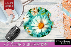 3D Flowers Car Coaster - Summer Coaster PNG Sublimation Product Image 1
