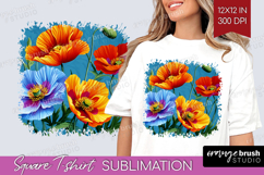3D Flowers Square Tshirt Background - Summer PNG Sublimation Product Image 1