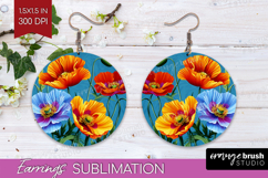 3D Flowers Round Earrings - Summer PNG Sublimation Product Image 1