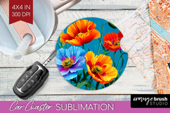 3D Flowers Car Coaster - Summer Coaster PNG Sublimation Product Image 1