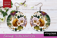 3D Flowers Round Earrings - Summer PNG Sublimation Product Image 1