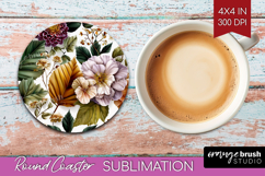 3D Flowers Round Coaster - Summer Coaster PNG Sublimation Product Image 1